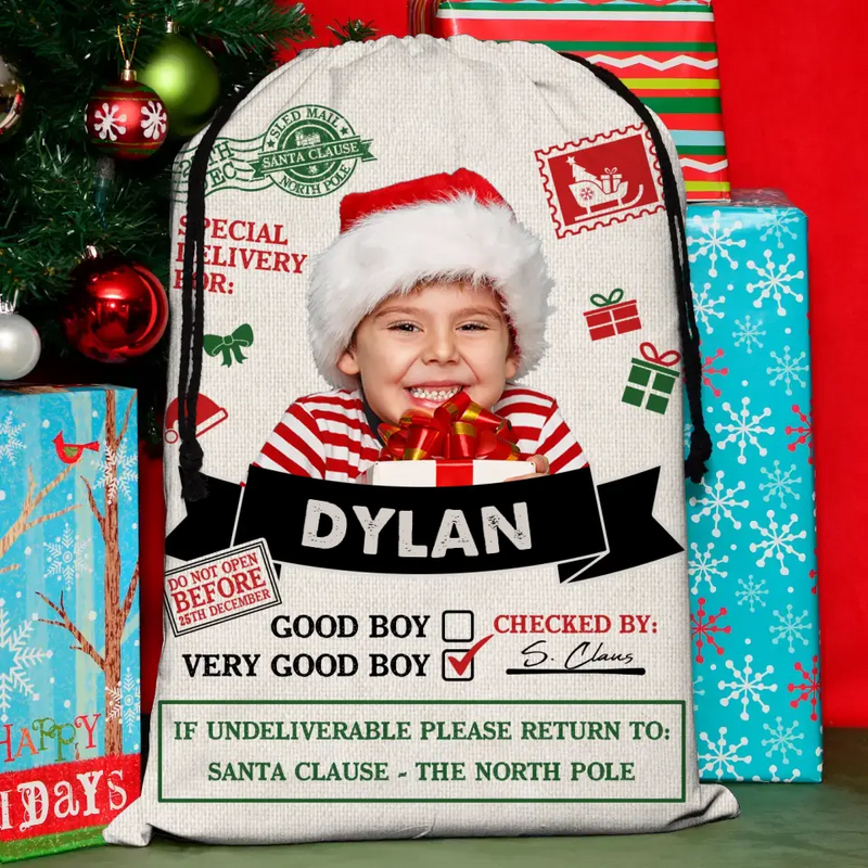 Personalized Upload Photo Santa Sack - Gift Idea For Christmas - Good Boy Very Good Boy