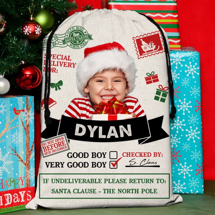 Custom Personalized Upload Photo Santa Sack - Gift Idea For Christmas - Good Boy Very Good Boy