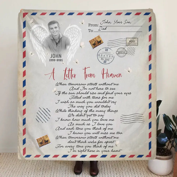 Custom Personalized Memorial Single Layer Fleece/ Quilt Blanket - Upload Photo - Memorial Gift Idea - A Letter From Heaven