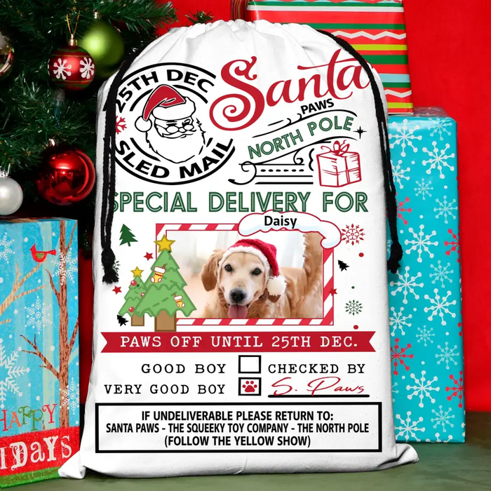 Custom Upload Pet Photo Santa Sack - Gift Idea For Christmas/Pet Lovers - Santa Paws North Pole