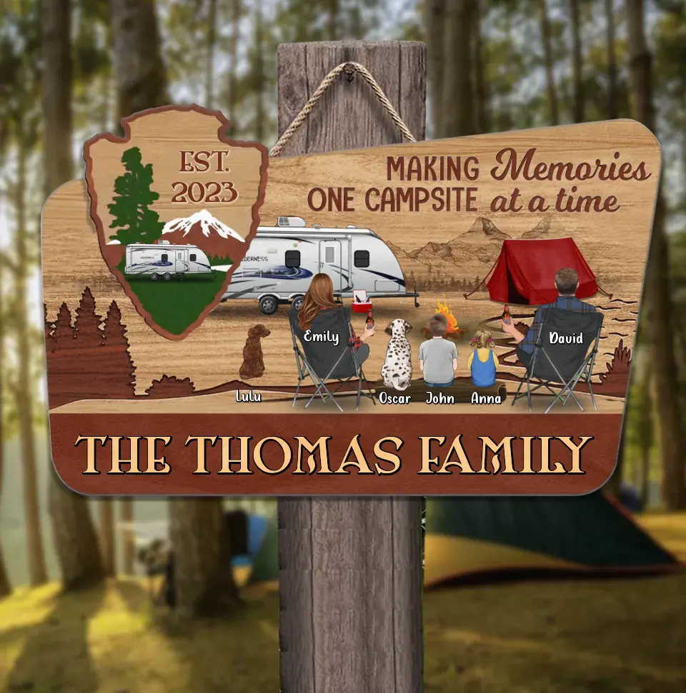 Personalized Camping Wooden Ornament - Gift Idea For Camping Lovers/Couple/Family - Making Memories One Campsite At A Time