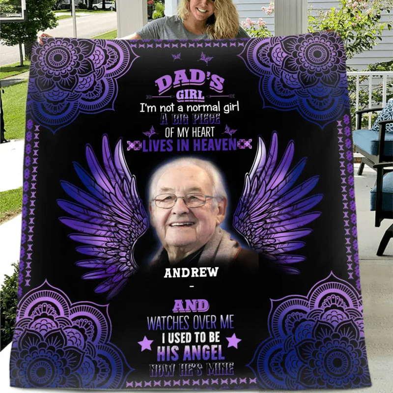 Personalized Memorial Fleece Throw Blanket/Quilt - Upload Photo - Memorial Gift Idea - Dad's Girl I'm Not A Normal Girl