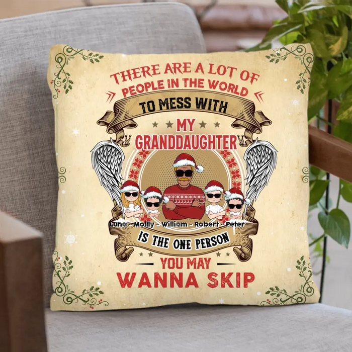 Custom Personalized Grandpa Pillow Cover - Christmas Gift Idea For Grandpa From Grandkids - Upto 4 Grandkids - You May Wanna Skip