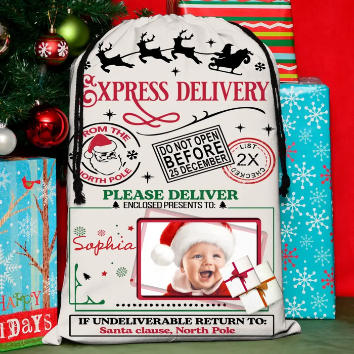 Custom Personalized Upload Photo Santa Sack - Gift Idea For Christmas - Express Delivery