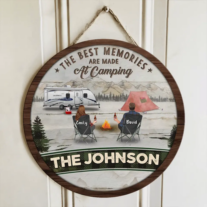 Custom Personalized Camping Wooden Sign - Gift Idea For Couple/ Family/ Camping Lover - Couple With Up to 3 Kids And 3 Pets - The Best Memories Are Made At Camping