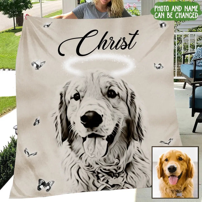 Custom Personalized Memorial Pet Pen Art Portrait Single Layer Fleece Blanket - Upload Photo - Memorial Gift Idea For Dog/Cat Lover