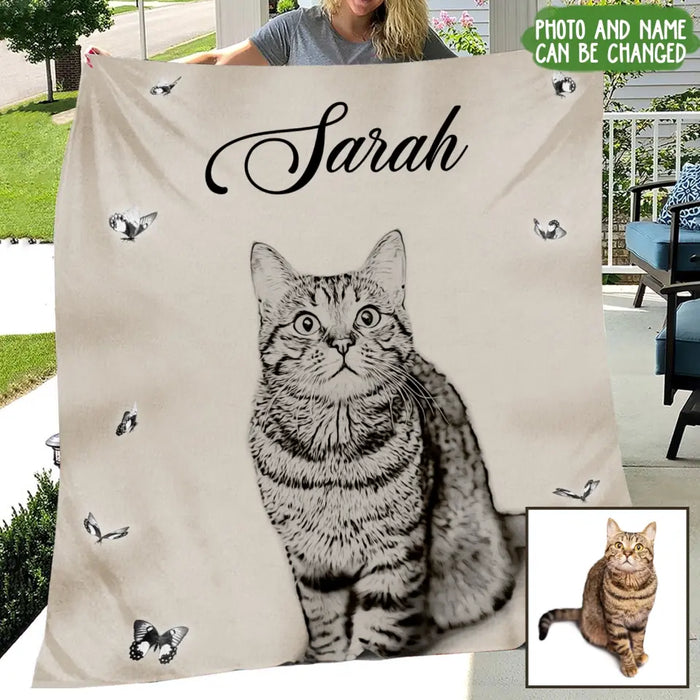 Custom Personalized Pet Pen Art Portrait Single Layer Fleece Blanket - Upload Photo - Gift Idea For Dog/Cat Lover