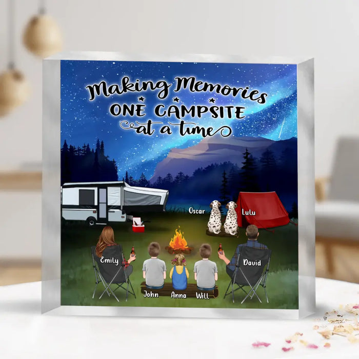 Custom Personalized Camping Acrylic Plaque - Couple/ Parents With Up to 3 Kids And 3 Pets - Gift Idea For Camping Lover - Making Memories One Campsite At A Time