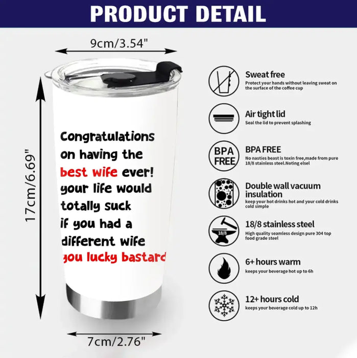 Personalized Christmas Couple Tumbler - Christmas Gift Idea For Couple - Congrats On Having The Best Wife Ever