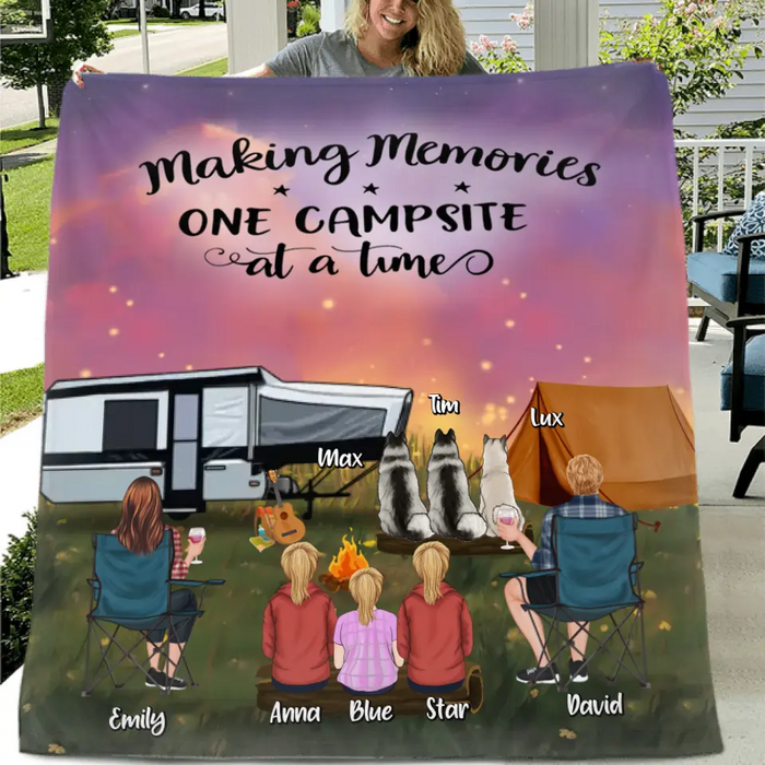 Personalized Camping Couple/Family Fleece Throw Blanket/Quilt Up
