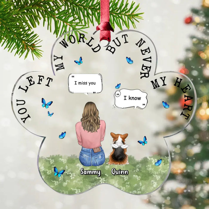 Custom Personalized Memorial Pet  Paw Acrylic Ornament - Up to 4 Pets - Memorial Gift Idea For Dog/Cat/Rabbit Lover - You Left My World But Never My Heart