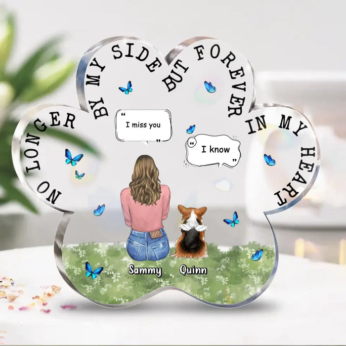 Custom Personalized Memorial Paw Acrylic Plaque - Up to 4 Pets - Gift Idea For Dog/ Cat/ Rabbit Lover - Christmas Gift - No Longer By My Side But Forever In My Heart