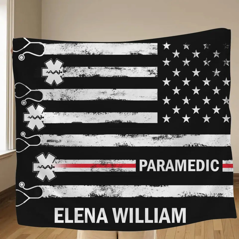 Personalized US Healthcare Worker Fleece Throw Blanket/Quilt - Gift Idea For Paramedic/Colleague
