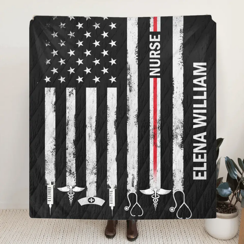 Personalized US Healthcare Worker Fleece Throw Blanket/Quilt - Gift Idea For Nurse/Colleague