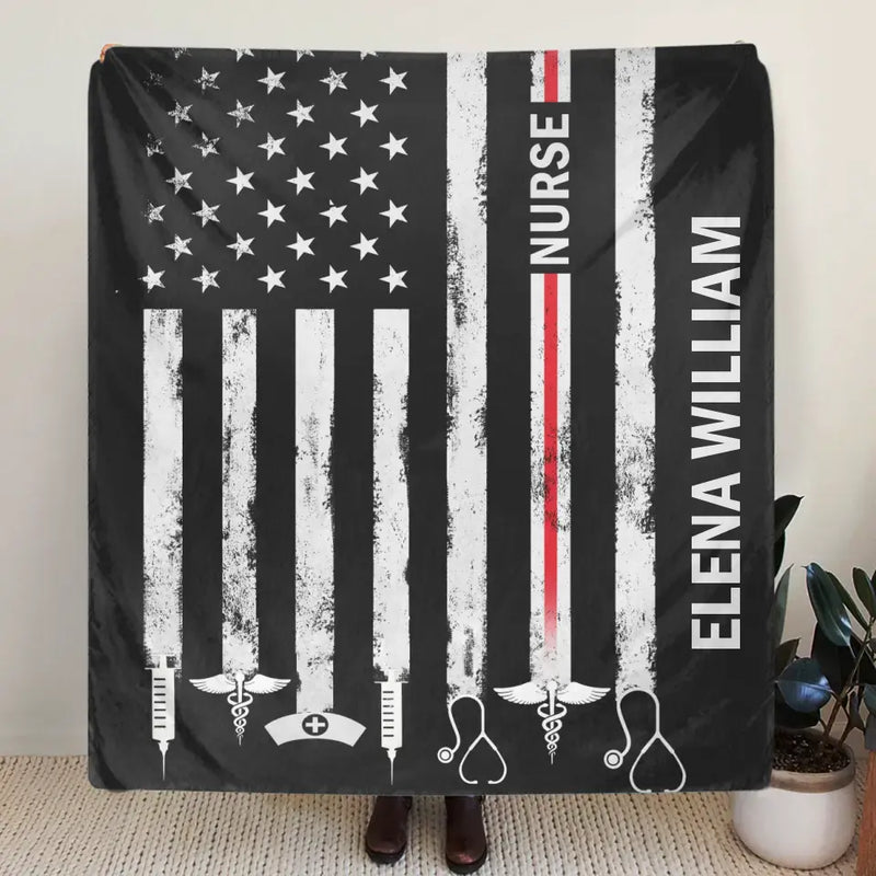 Personalized US Healthcare Worker Fleece Throw Blanket/Quilt - Gift Idea For Nurse/Colleague