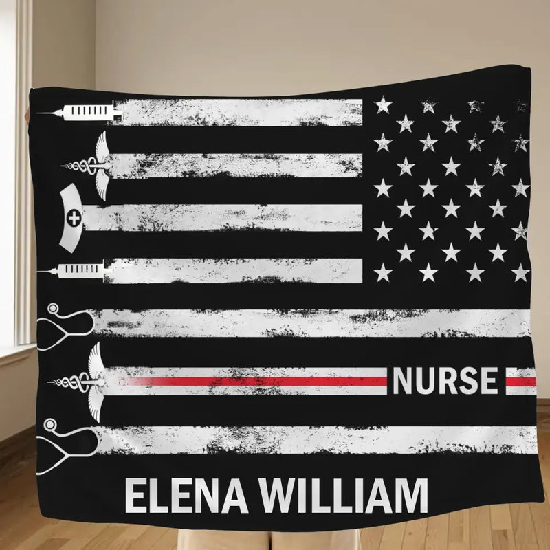 Personalized US Healthcare Worker Fleece Throw Blanket/Quilt - Gift Idea For Nurse/Colleague