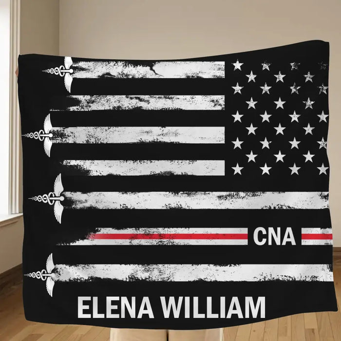 Personalized US Healthcare Worker Fleece Throw Blanket/Quilt - Gift Idea To CNA