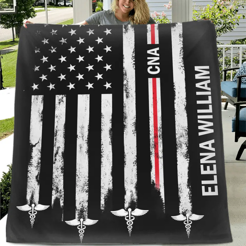 Personalized US Healthcare Worker Fleece Throw Blanket/Quilt - Gift Idea To CNA