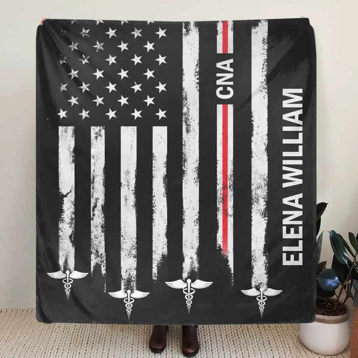 Personalized US Healthcare Worker Fleece Throw Blanket/Quilt - Gift Idea To CNA