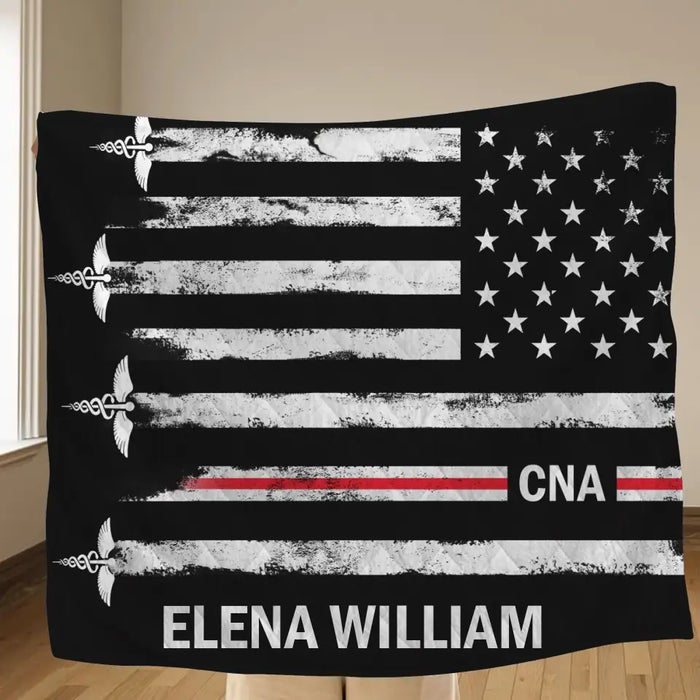 Personalized US Healthcare Worker Fleece Throw Blanket/Quilt - Gift Idea To CNA