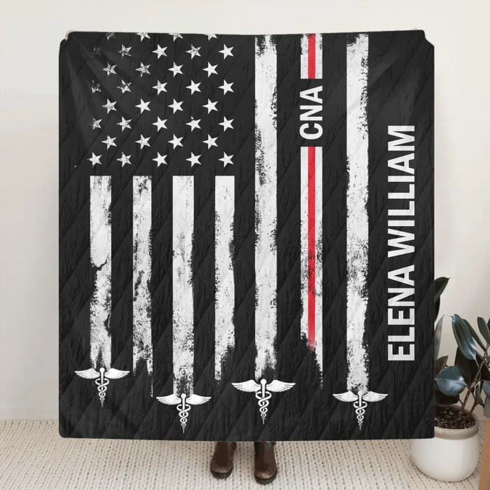 Personalized US Healthcare Worker Fleece Throw Blanket/Quilt - Gift Idea To CNA