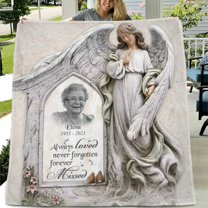 Custom Personalized Memorial Photo Quilt/Single Layer Fleece Blanket - Memorial Gift Idea for Family - Always Loved Never Forgotten Forever Missed