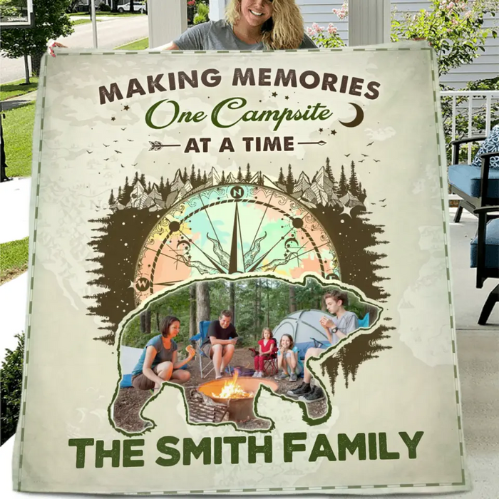 Personalized Camping Upload Photo Quilt/Single Layer Fleece Blanket - Gift Idea For Camping Lovers - Making Memories One Campsite At A Time