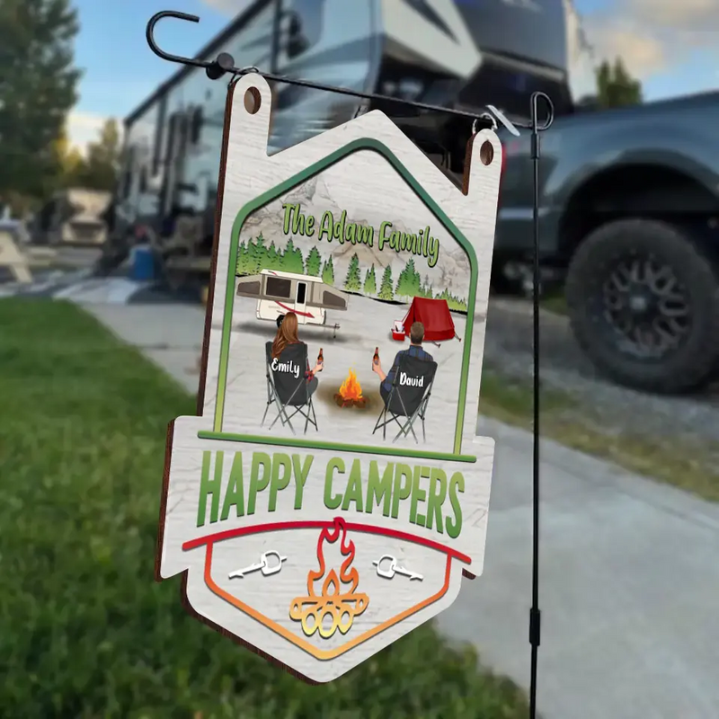 Personalized Camping Wooden Sign - Gift Idea for Camping Lovers/Couple/Family - Couple/Parents With Up to 3 Children and 3 Pets - Happy Campers