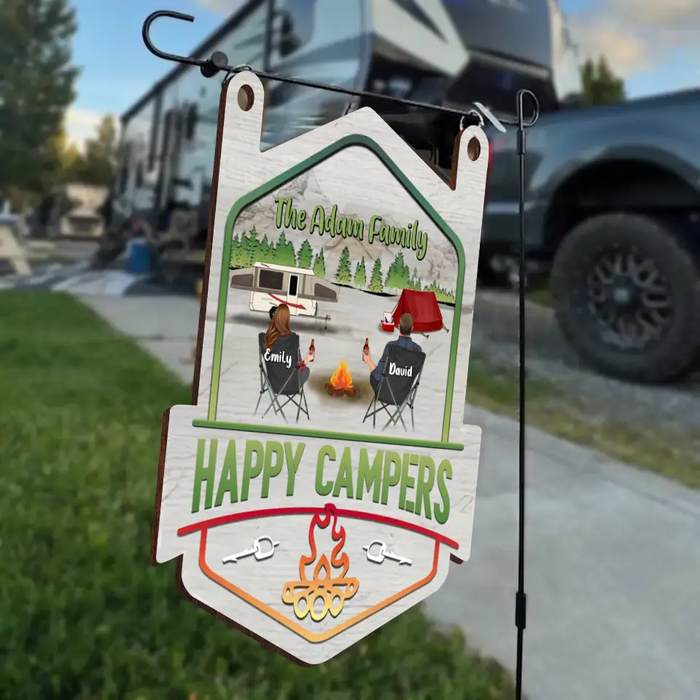 Custom Personalized Camping Wooden Sign - Gift Idea for Camping Lovers/Couple/Family - Couple/ Parents With Up to 3 Children and 3 Pets - Happy Campers