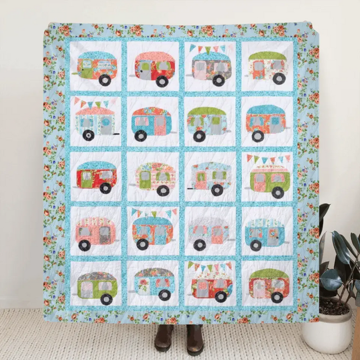 Cute Camper Pattern Quilt/Single Layer Fleece Blanket - Gift Idea For Camping Lovers