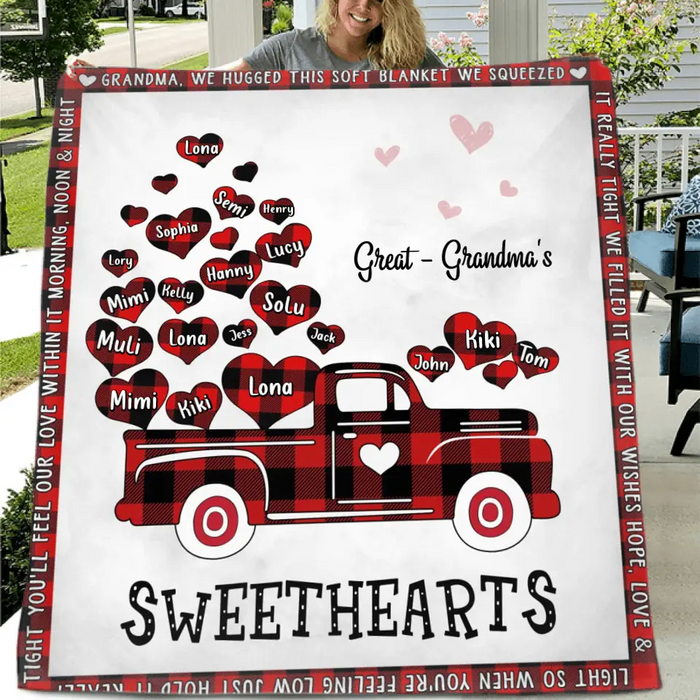 Personalized Grandma Quilt/Single Layer Fleece Blanket - Gift Idea For Grandma - Upto 20 Children - Great - Grandma's Sweethearts