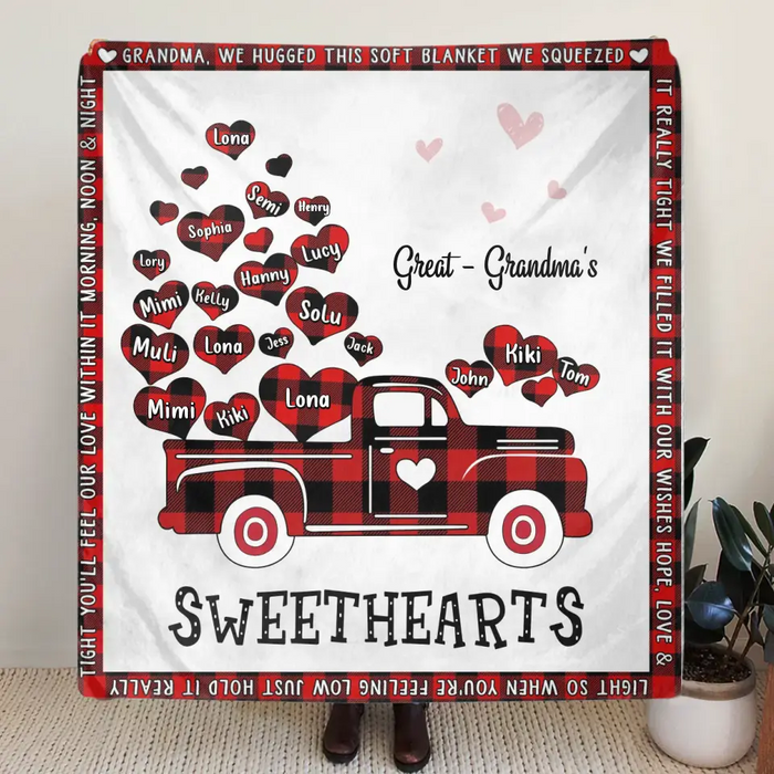 Personalized Grandma Quilt/Single Layer Fleece Blanket - Gift Idea For Grandma - Upto 20 Children - Great - Grandma's Sweethearts