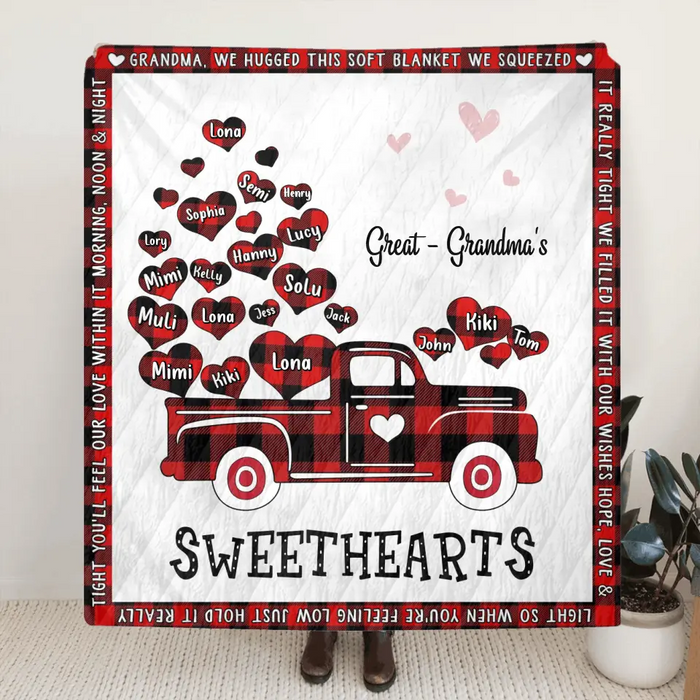 Personalized Grandma Quilt/Single Layer Fleece Blanket - Gift Idea For Grandma - Upto 20 Children - Great - Grandma's Sweethearts