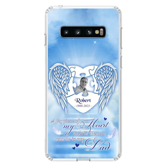 Custom Personalized Memorial Photo Phone Case - Memorial Gift Idea For Family - A Big Piece Of My Heart Lives In Heaven And He Is My Dad - Case For iPhone/Samsung