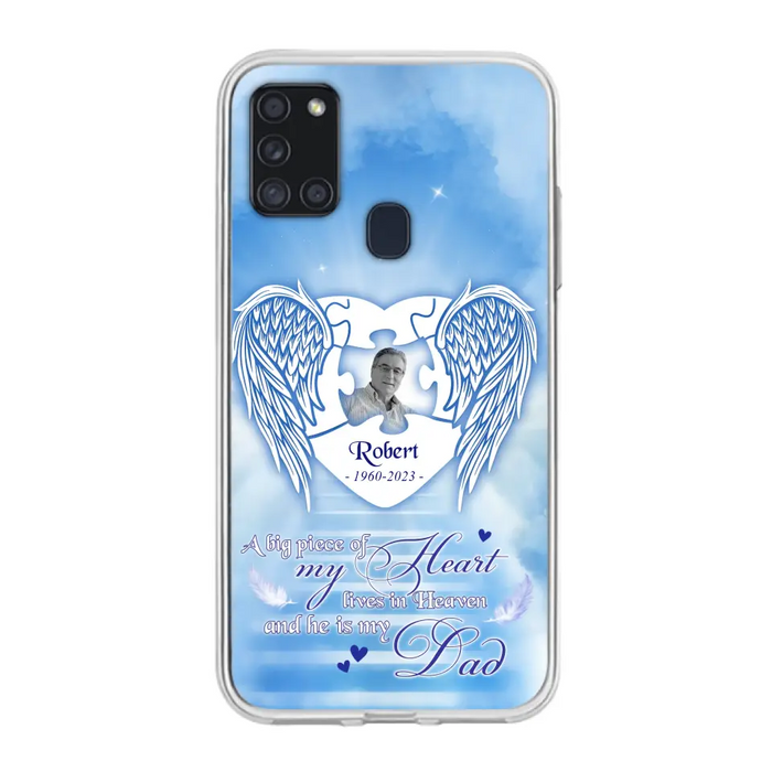 Custom Personalized Memorial Photo Phone Case - Memorial Gift Idea For Family - A Big Piece Of My Heart Lives In Heaven And He Is My Dad - Case For iPhone/Samsung