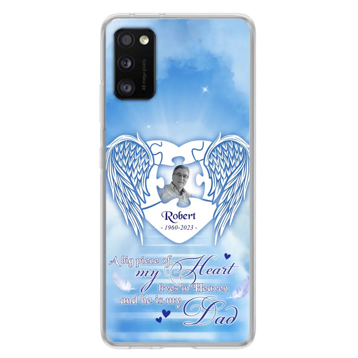 Custom Personalized Memorial Photo Phone Case - Memorial Gift Idea For Family - A Big Piece Of My Heart Lives In Heaven And He Is My Dad - Case For iPhone/Samsung