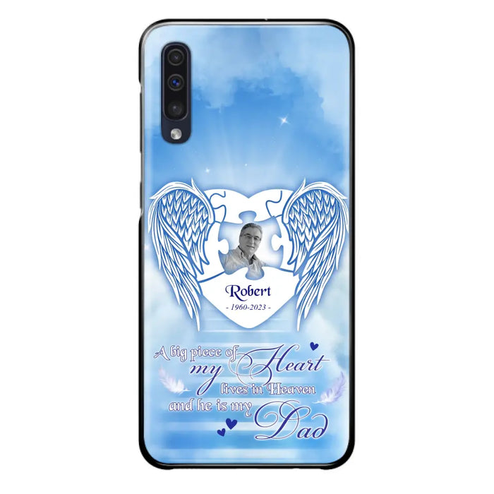 Custom Personalized Memorial Photo Phone Case - Memorial Gift Idea For Family - A Big Piece Of My Heart Lives In Heaven And He Is My Dad - Case For iPhone/Samsung