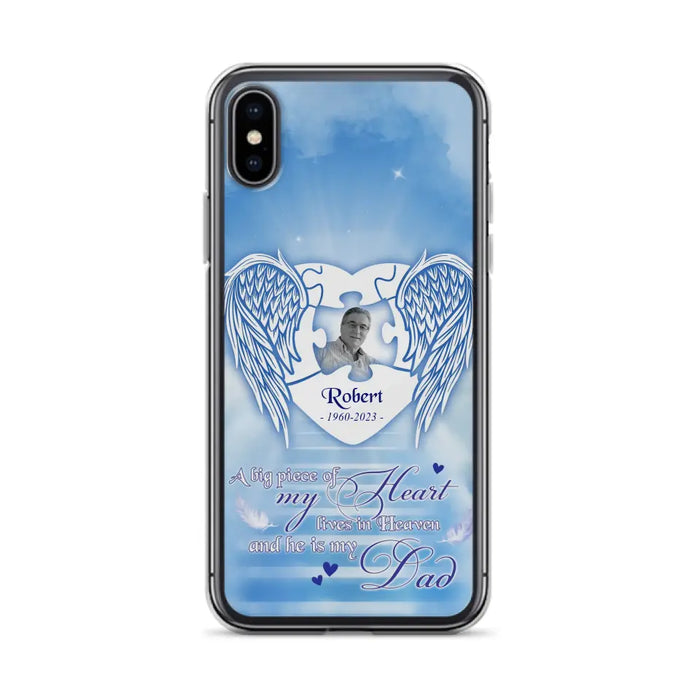 Custom Personalized Memorial Photo Phone Case - Memorial Gift Idea For Family - A Big Piece Of My Heart Lives In Heaven And He Is My Dad - Case For iPhone/Samsung