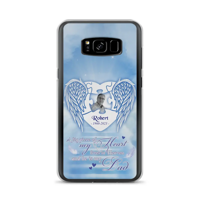 Custom Personalized Memorial Photo Phone Case - Memorial Gift Idea For Family - A Big Piece Of My Heart Lives In Heaven And He Is My Dad - Case For iPhone/Samsung