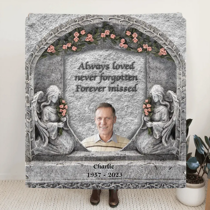 Custom Personalized Memorial Photo Quilt/Single Layer Fleece Blanket - Memorial Gift Idea for Family -  Always Loved Never Forgotten Forever Missed