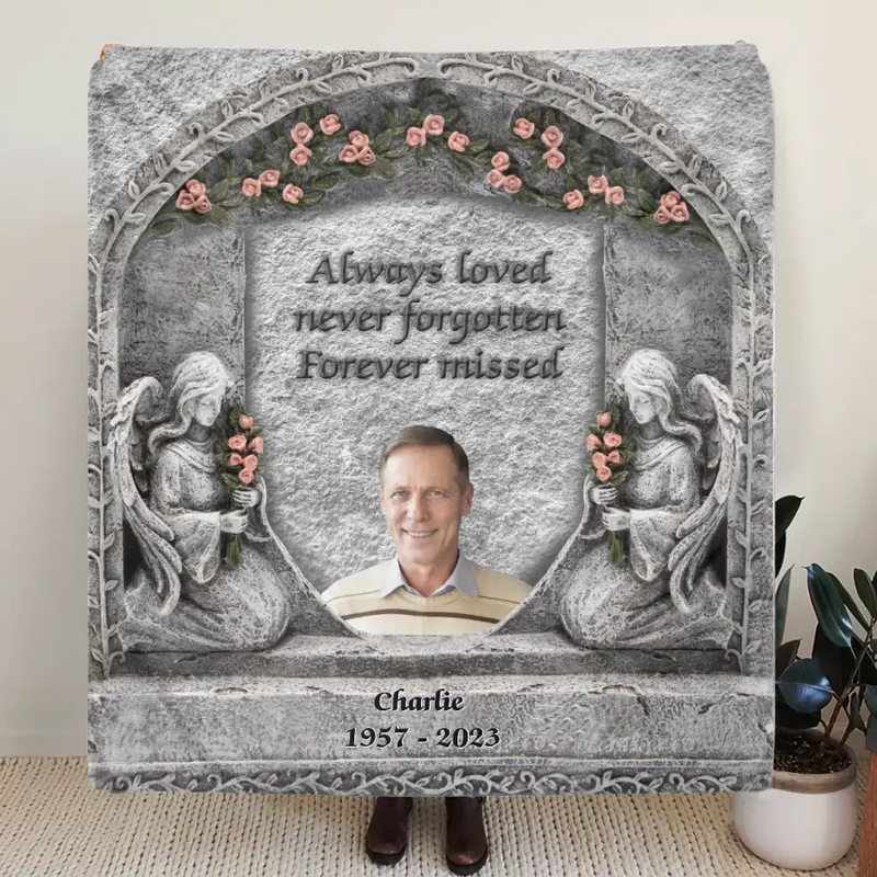 Personalized Memorial Photo Fleece Throw Blanket/Quilt - Memorial Gift Idea for Family -  Always Loved Never Forgotten Forever Missed