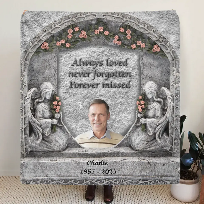 Custom Personalized Memorial Photo Quilt/Single Layer Fleece Blanket - Memorial Gift Idea for Family -  Always Loved Never Forgotten Forever Missed