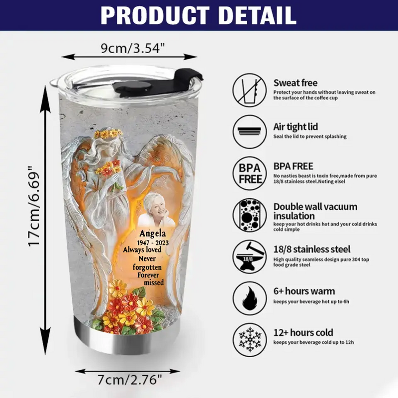 Personalized Memorial Tumbler - Upload Photo - Memorial Gift Idea For Family Member - Always Loved Never Forgotten Forever Missed