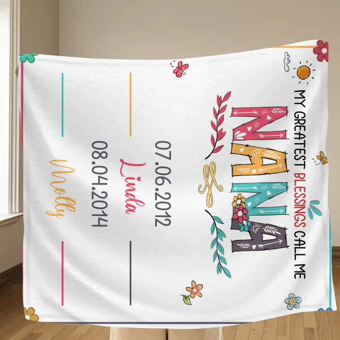 Personalized Grandma Quilt/Single Layer Fleece Blanket - Gift Idea For Grandma - Upto 6 Grandkids -  My Greatest Blessings Call Me Nana