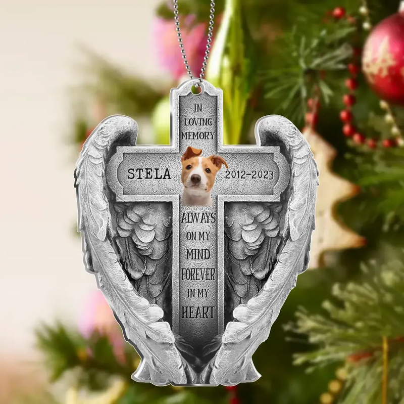 Personalized Memorial Wings Acrylic Ornament - Upload Photo - Memorial Gift Idea For Christmas/Pet Lover - Always On My Mind Forever In My Heart