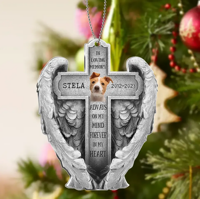 Custom Personalized Memorial Wings Acrylic Ornament - Upload Photo - Memorial Gift Idea For Christmas/ Pet Lover - Always On My Mind Forever In My Heart