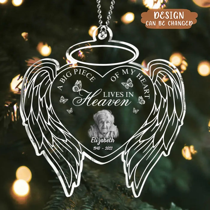 Custom Personalized Memorial Photo Acrylic Ornament - Christmas/Memorial Gift Idea for Family - A Big Piece Of My Heart Lives In Heaven