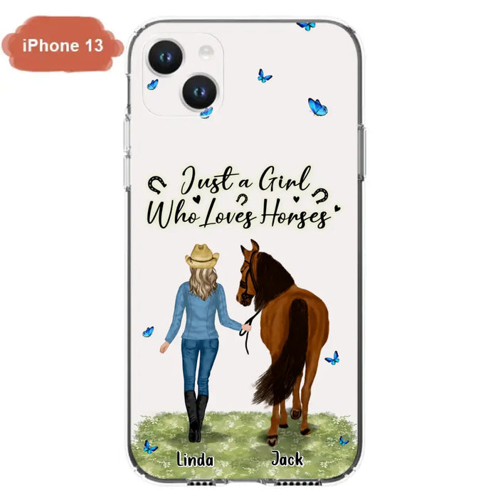 Custom Personalized Horse Girl Phone Case - Upto 6 Horses - Gift Idea for Horse Lovers - Just A Girl Who Loves Horses - Case for iPhone/Samsung