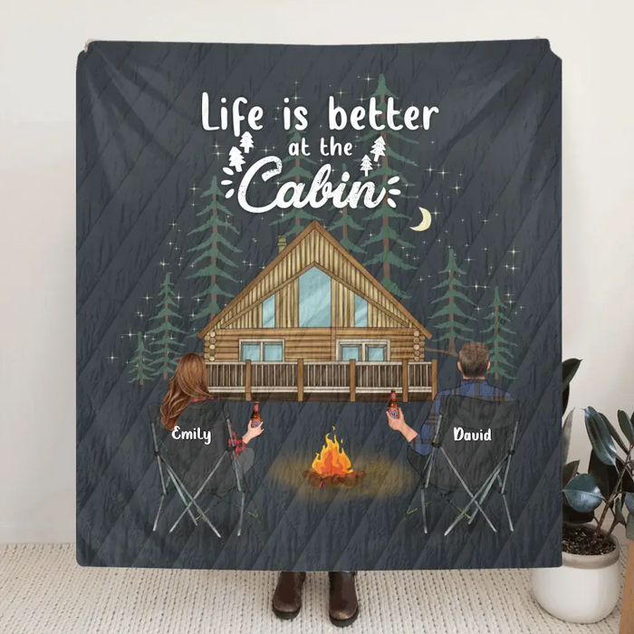 Custom Personalized Cabin Camping Quilt/Single Layer Fleece Blanket - Gift Idea For Camping Lover/ Couple/ Family/ Friends - Life Is Better At The Cabin