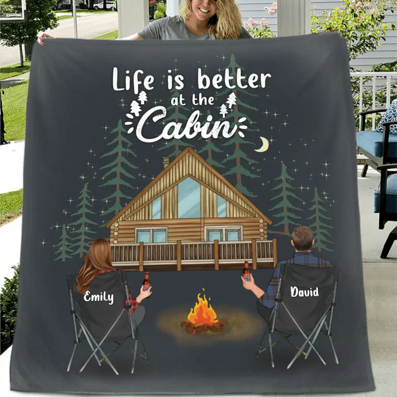 Personalized Cabin Camping Fleece Throw Blanket/Quilt - Gift Idea For Camping Lover/Couple/Family/Friends - Life Is Better At The Cabin